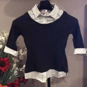 Knit shirt, white and black pinstripes all in one